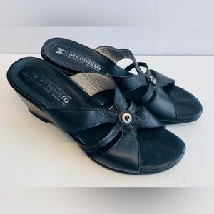 Mephisto- EU 38 black 3” Wedge heal Sandals Genuine Leather